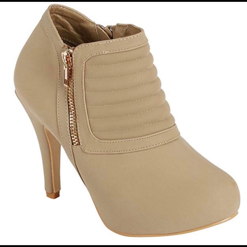 Tan High Heel Stiletto Zipper Booties